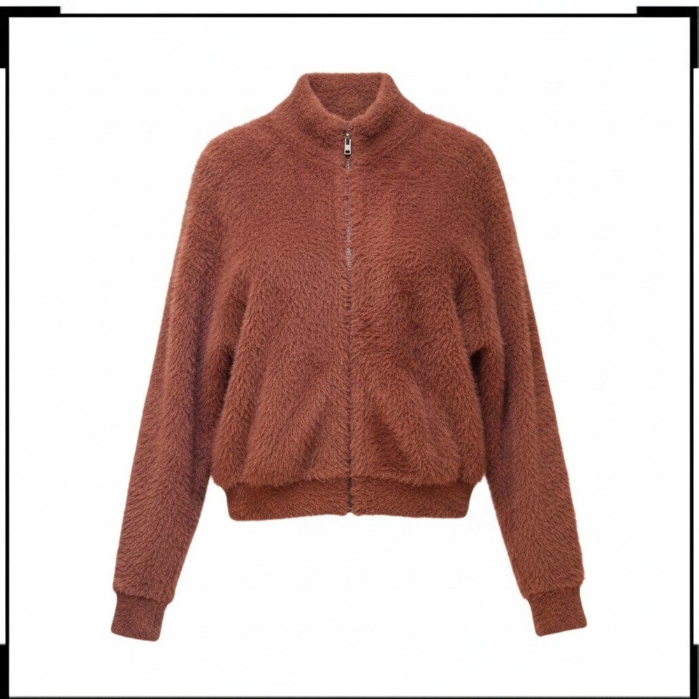Hello Nite Sweater Women S Brown Fuzzy Eyelash Knit Quarter Zip Pullover Cozy